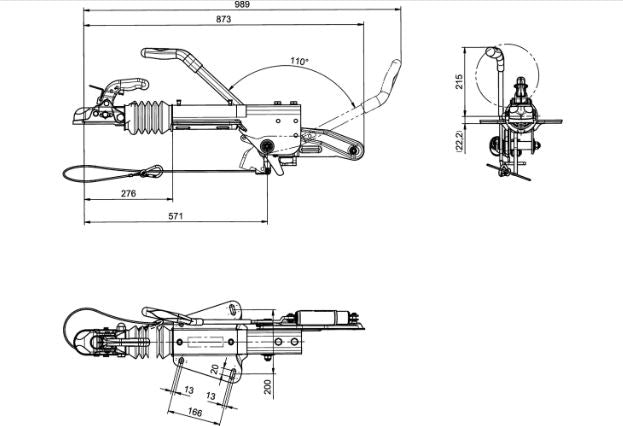 Dispositif de dépassement KNOTT KF27B avec attelage K27A pour remorque de 2700kg avec timon en V